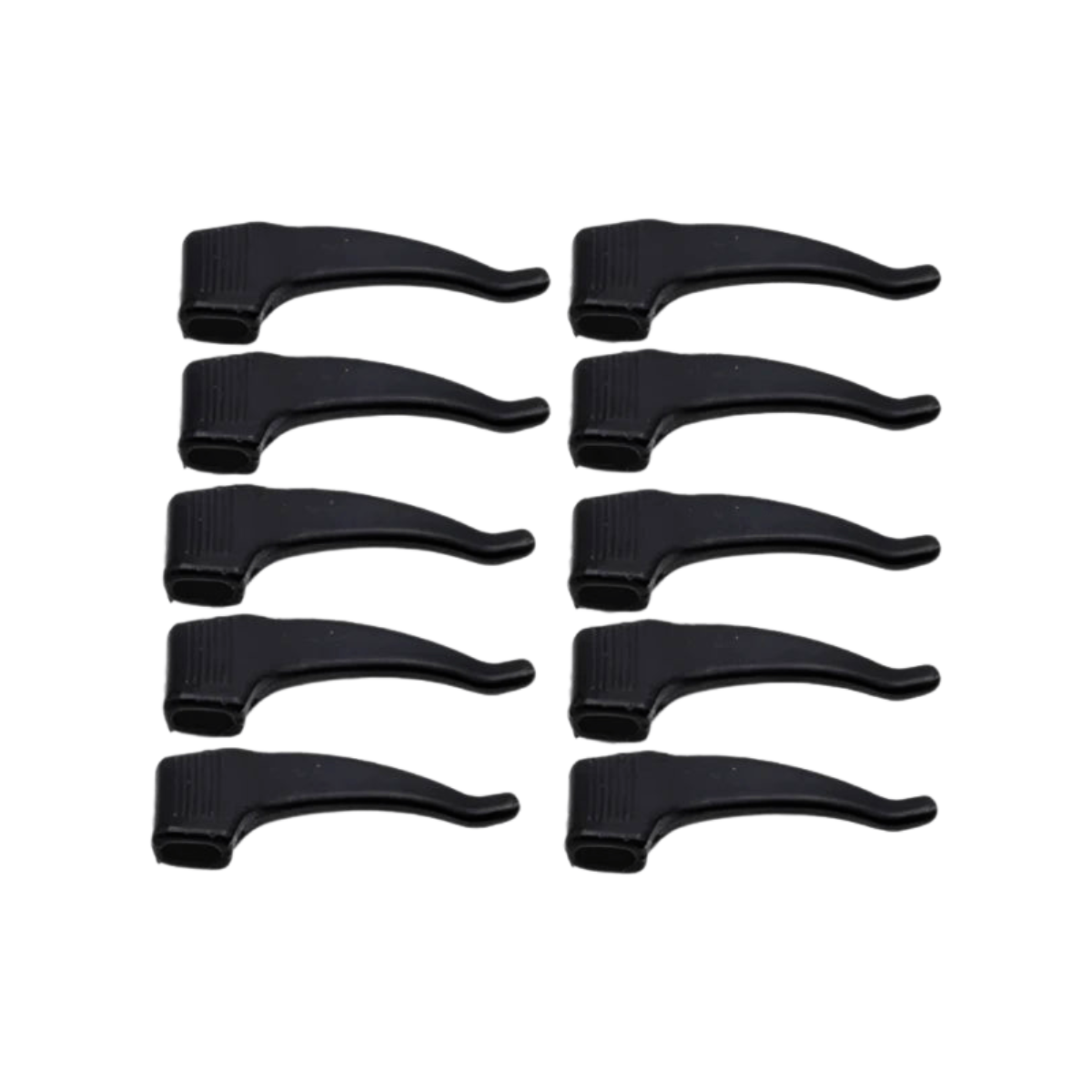 Ten black Anti-Slip Eyeglass Ear Grips displayed on white background.