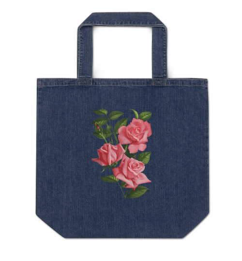Jeans Tote Bag with Rose Pattern