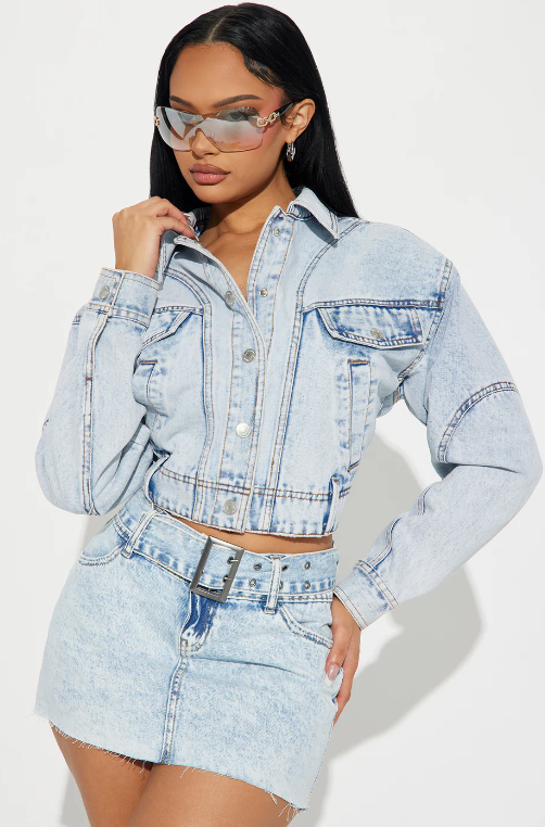 Maxed Out Moto Denim Bomber Jacket - Light Wash