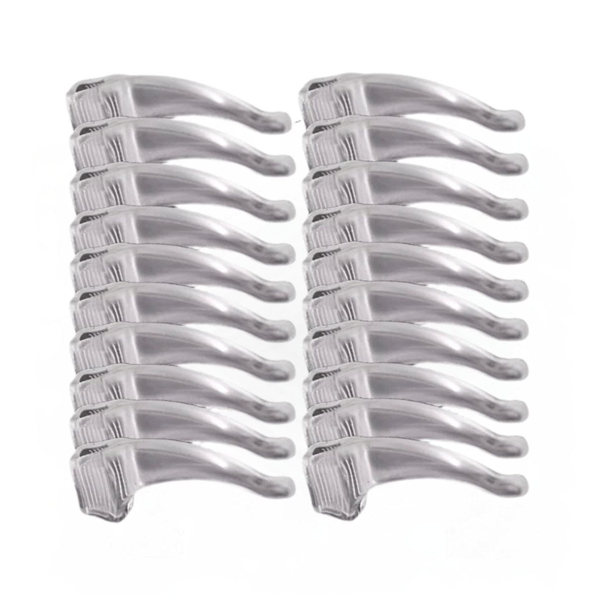 Twenty Transparent Anti-Slip Eyeglass Ear Grips displayed on white background.