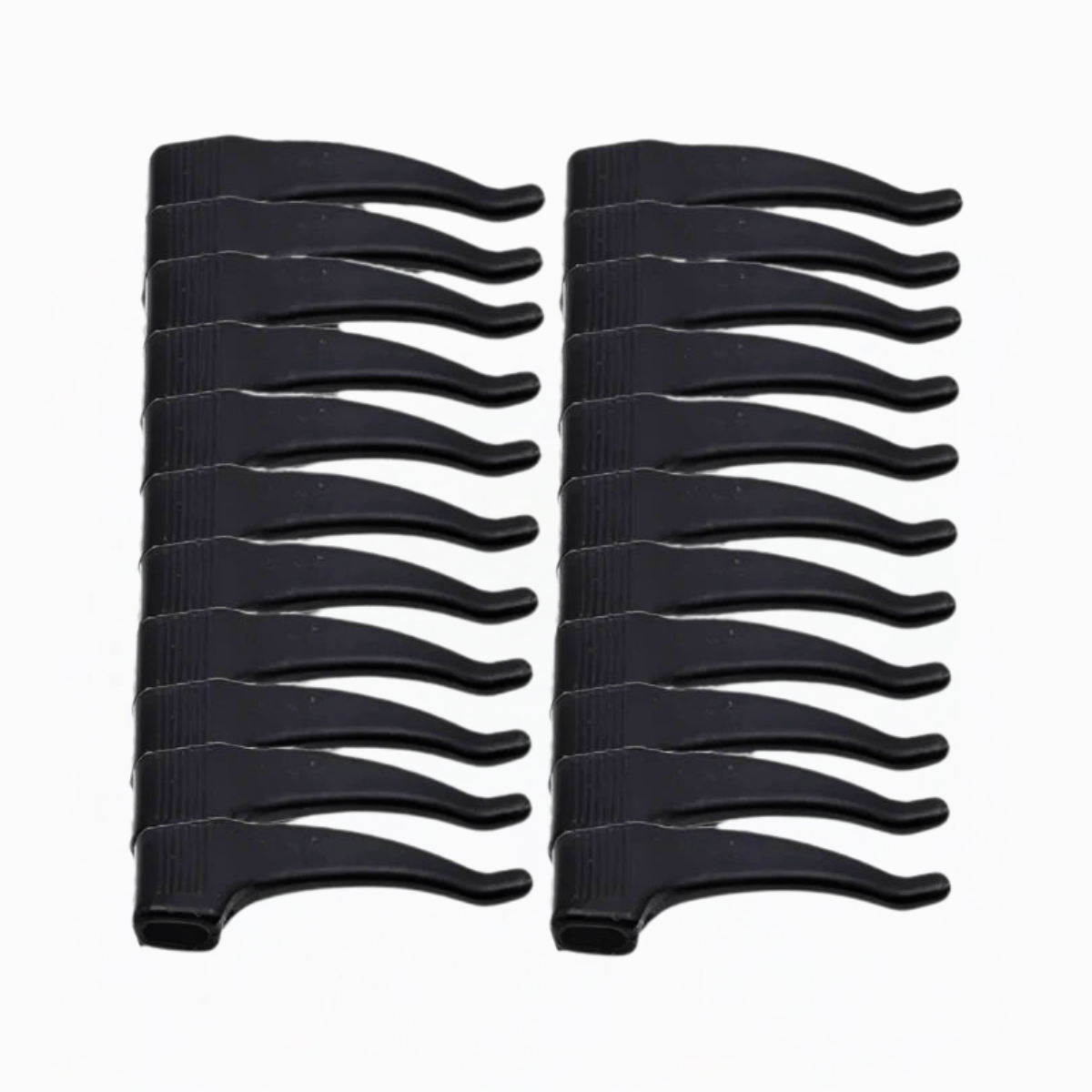 Twenty black Anti-Slip Eyeglass Ear Grips displayed on white background.