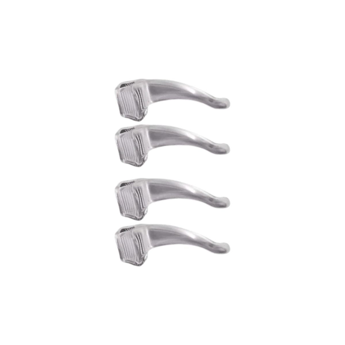 Four Transparent Anti-Slip Eyeglass Ear Grips displayed on white background.
